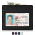 Credit Card Holder with ID Window, RFID Blocking PU Leather Slim Wallet Sleeve for Men Women