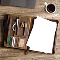 Full Grain Leather Portfolio Organizer with Zipper for Men Women, A4 Padfolio Business Resume Legal Notebook Binder  for  Documents Pens Car