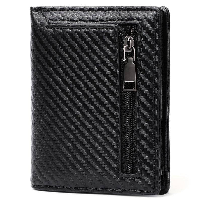 Mens Slim Bifold Wallet RFID Blocking, Front Pocket Leather Wallet with Zipper Coin Pocket, Minimalist Thin Credit Card Holder for Men