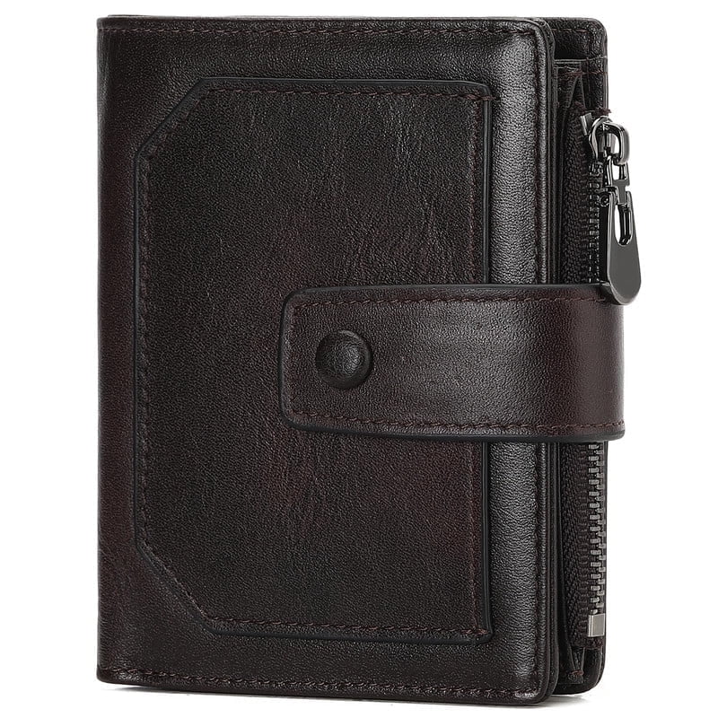 Genuine Leather Bifold Wallet for Men with Zipper Coin Pocket, RFID Blocking Slim Mens Wallet with 2 ID Windows, Gift Box
