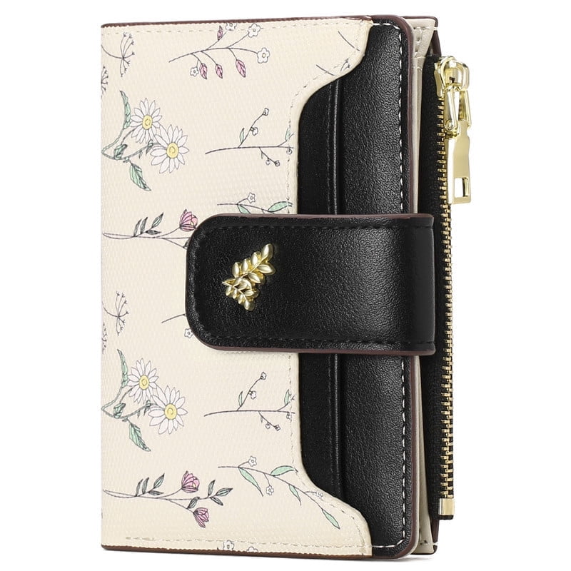 Small Wallet for Women Slim Bifold Leather Credit Card Holder Purse Zipper Pocket Coin Wallets with ID Window