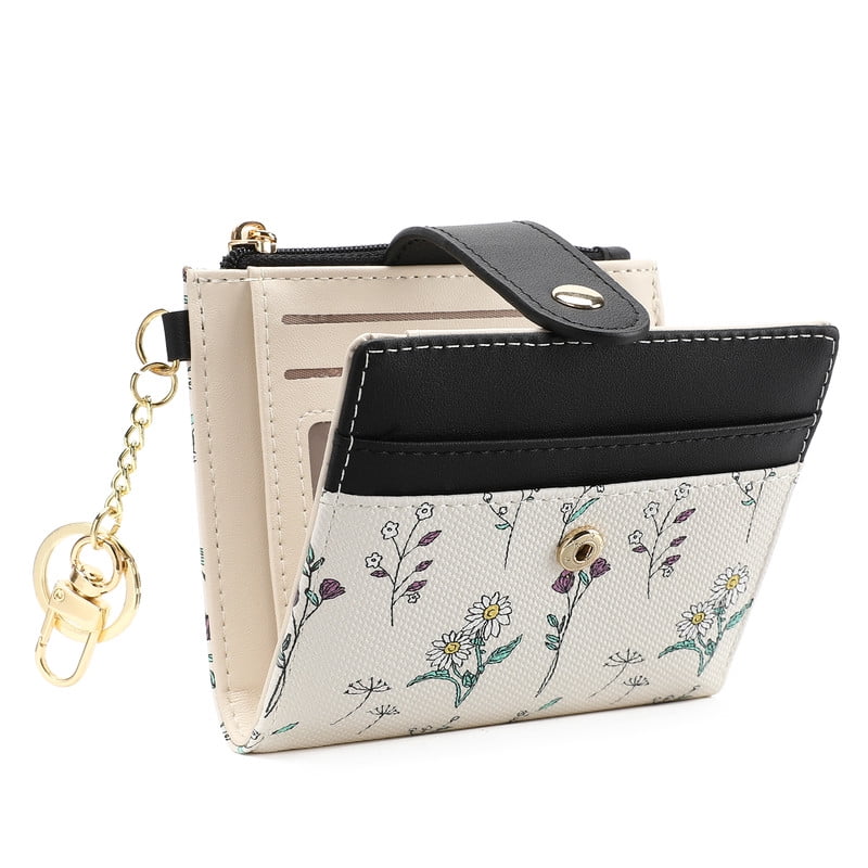 Small Wallet for Women RFID Blocking Slim Bifold Floral Leather Card Holder with Zipper Pocket ID Window