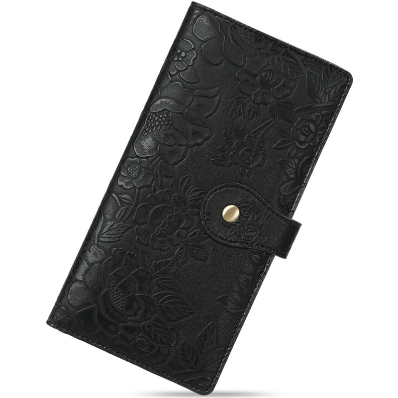 Womens Wallet Slim Thin RFID Blocking Ladies Card Holder Floral Vegan Leather Long Bifold Clutch with Zipper Pocket