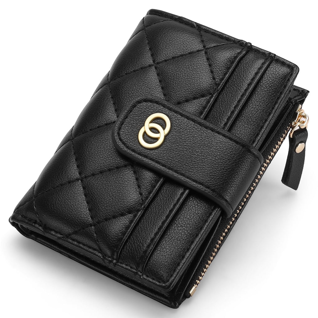 Small Wallet for Women Slim Bifold Leather Credit Card Holder Wallets Zipper Pocket Coin Purse with ID Window