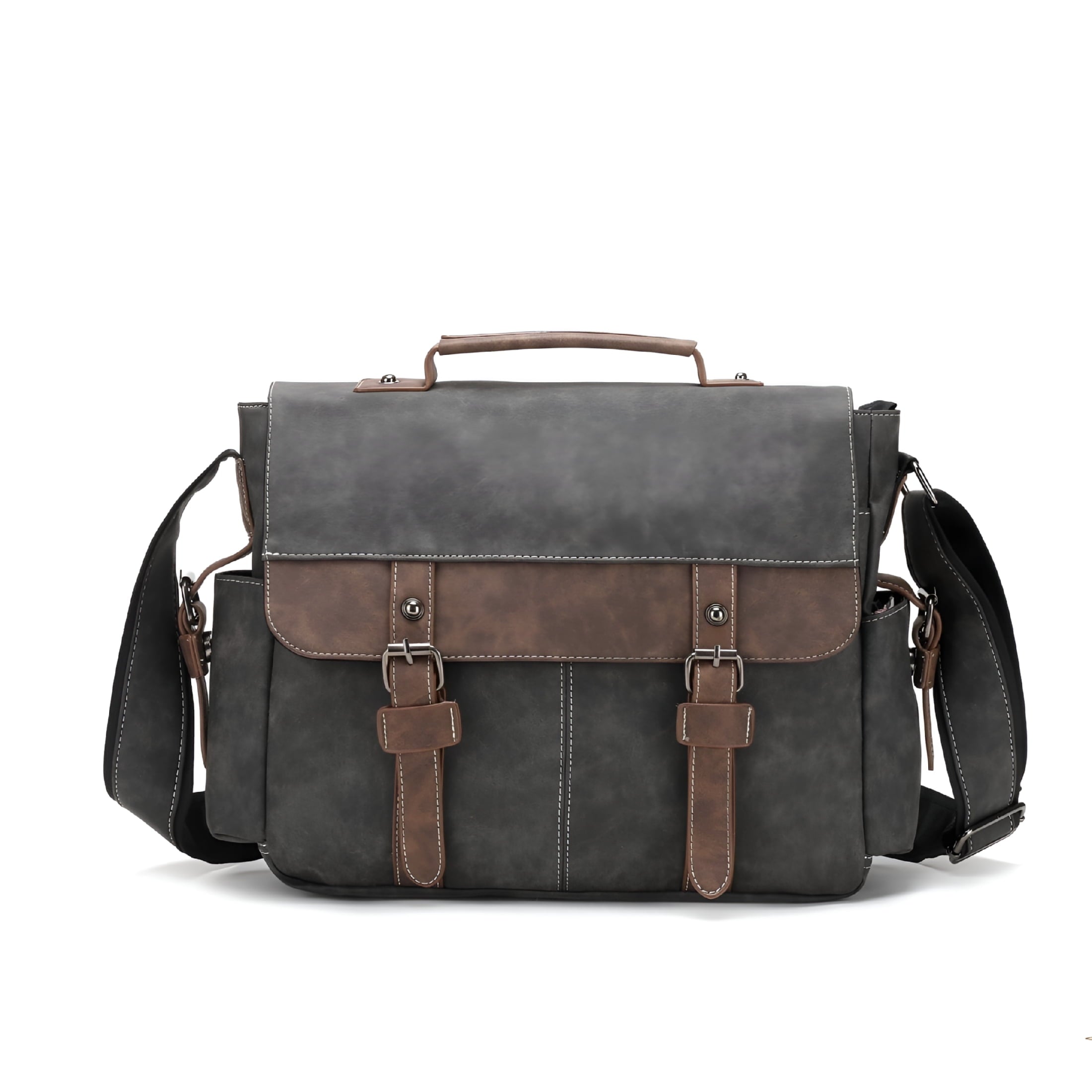 Men's Vintage Designer Briefcase PU Leather Tote Business Office Messenger Bag Casual Solid Computer Laptop Handbag