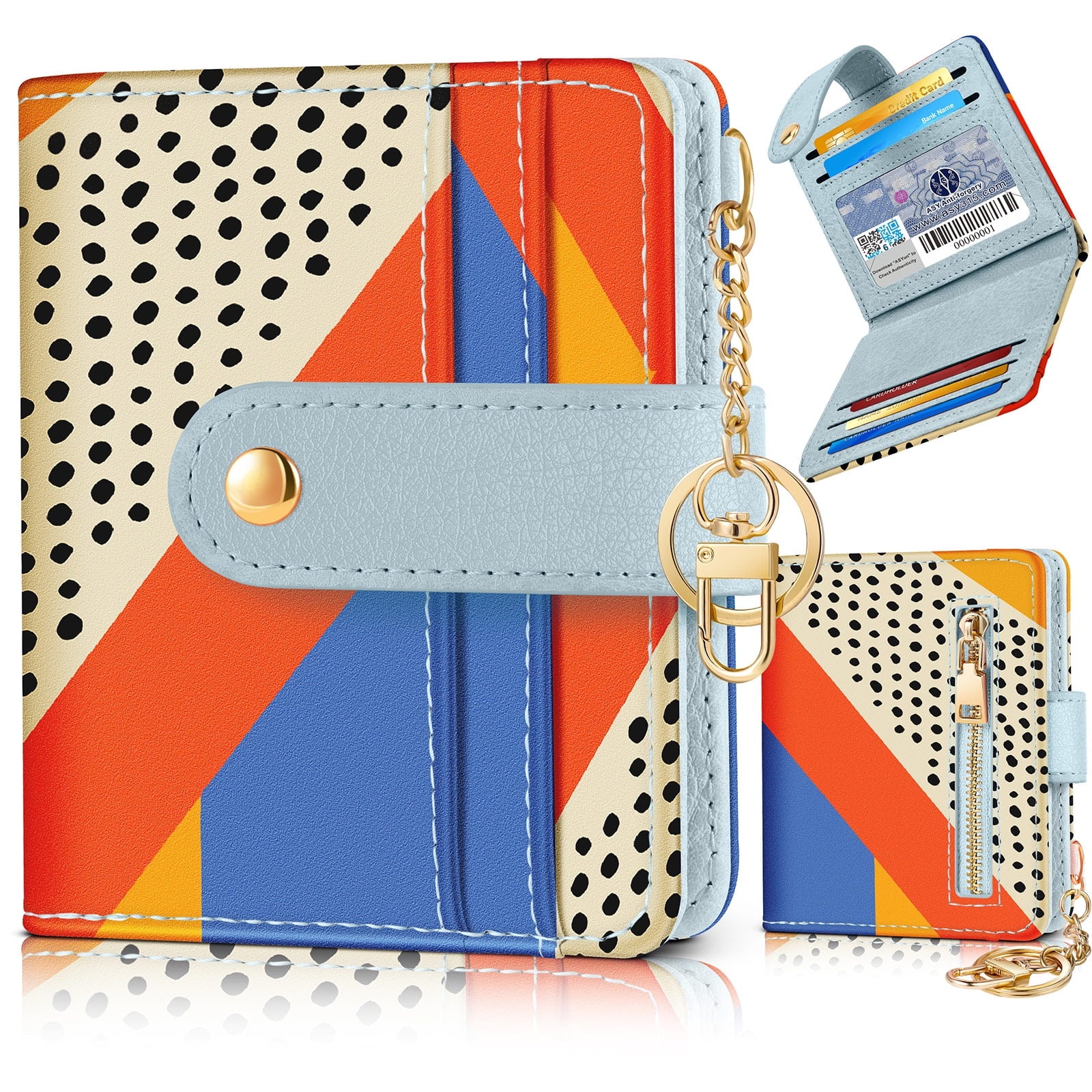 Women Slim Cute Leather Thin Bifold Credit Card Holder Keychain Rfid Small Purse Ladies Girl Female Kawaii Girly Pret...