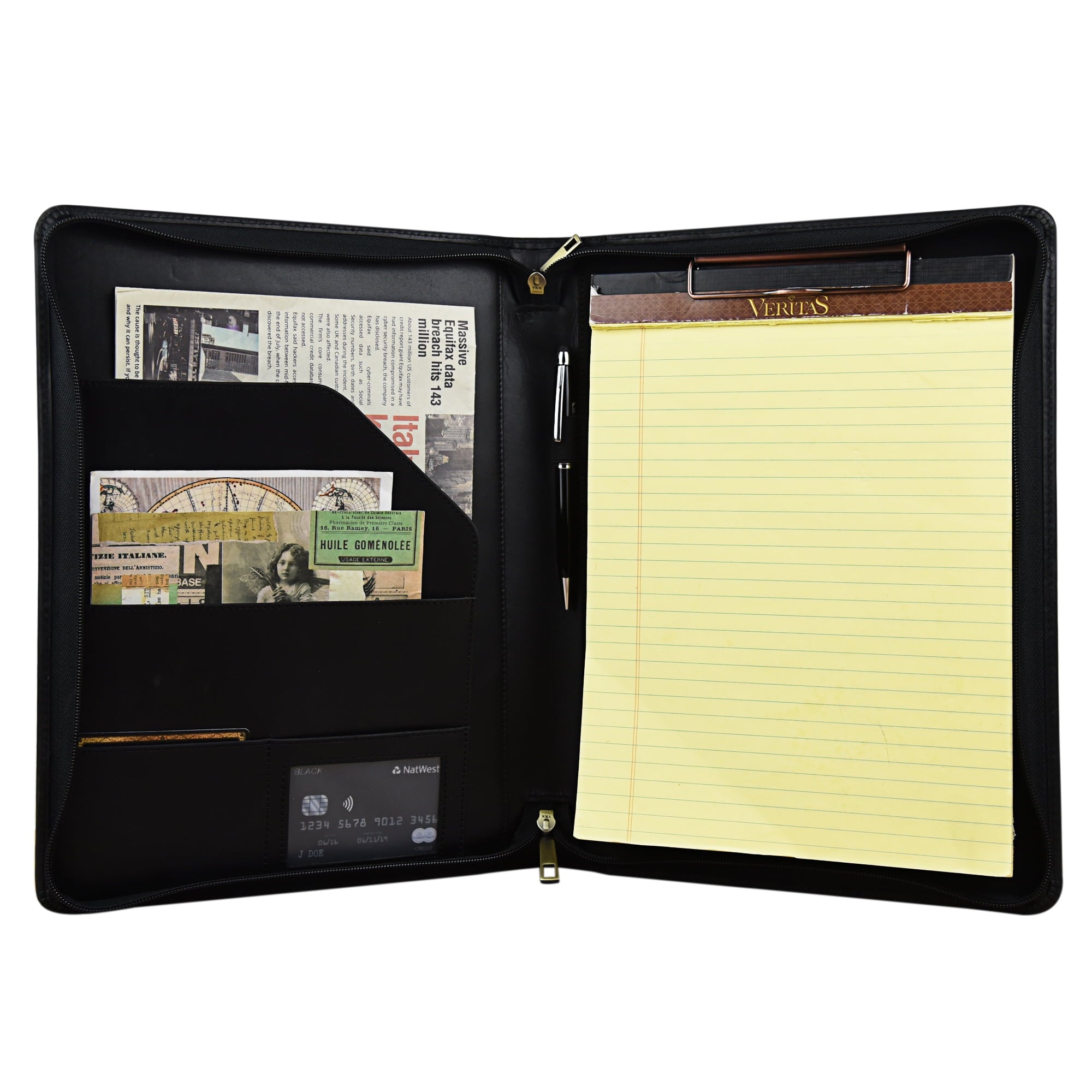 Genuine Leather Portfolio Briefcase, Zippered Legal Size Padfolio Organizer Premium Gift for Men