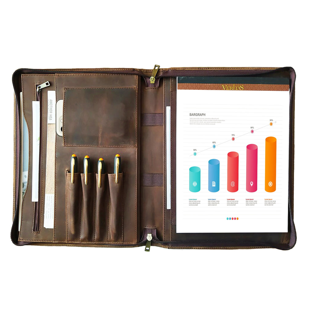 Genuine Leather Portfolio, Zippered Padfolio for Men, Leather Binder for Letter Size Notepad, Portfolio for Women, Bu...