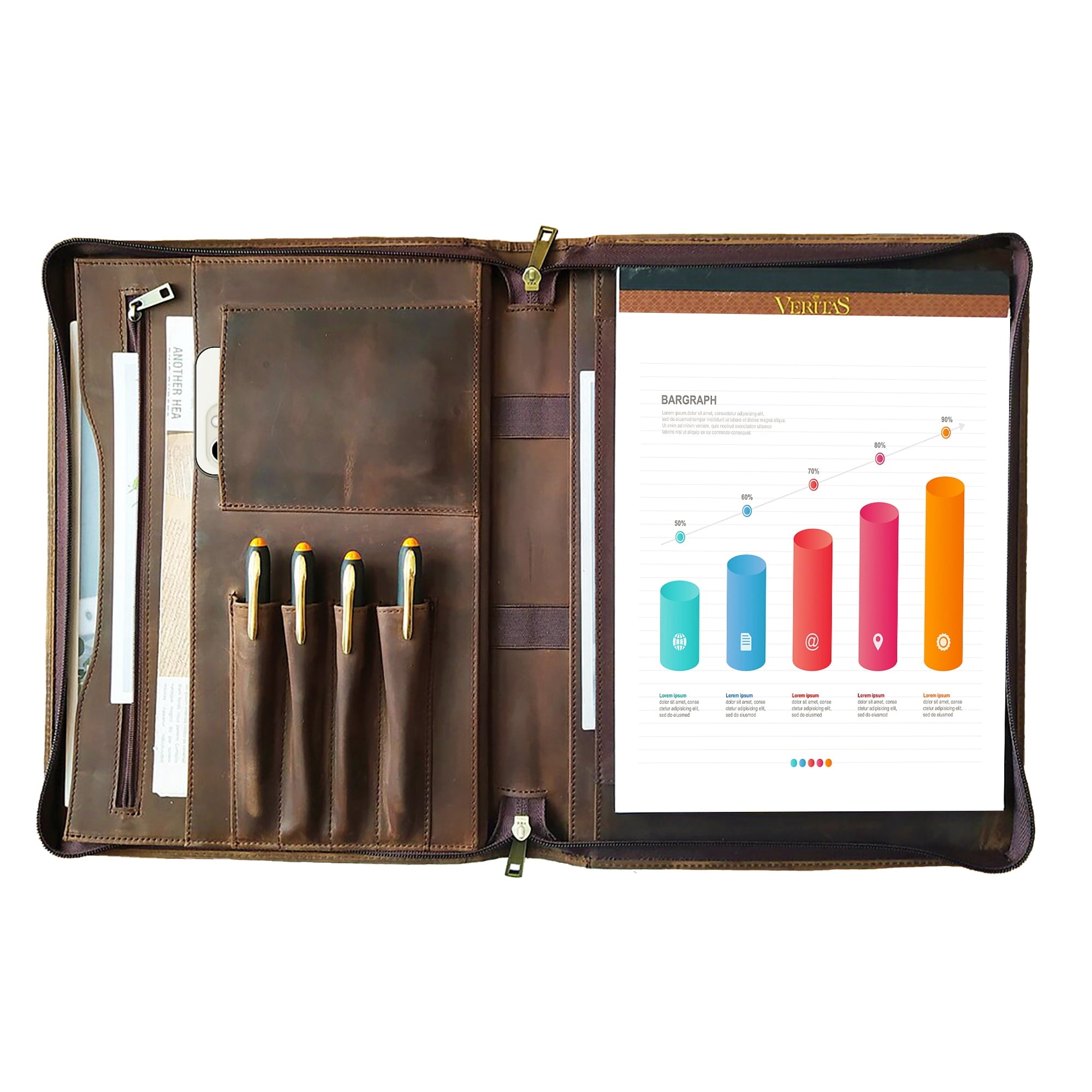 Genuine Leather Portfolio, Zippered Padfolio for Men, Leather Binder for Letter Size Notepad, Portfolio for Women, Bu...