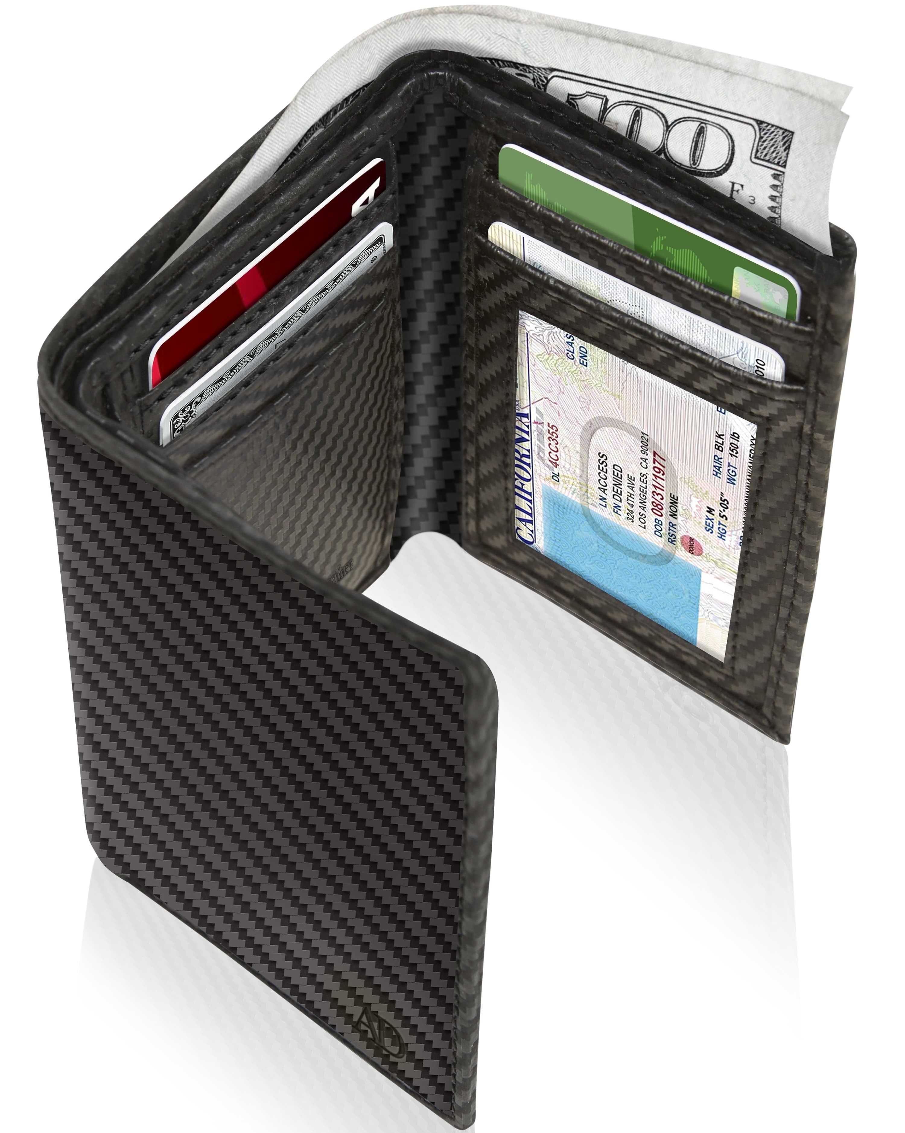 Genuine Leather Trifold Wallets For Men - Mens Trifold Wallet With ID Window Gifts For Men RFID Blocking