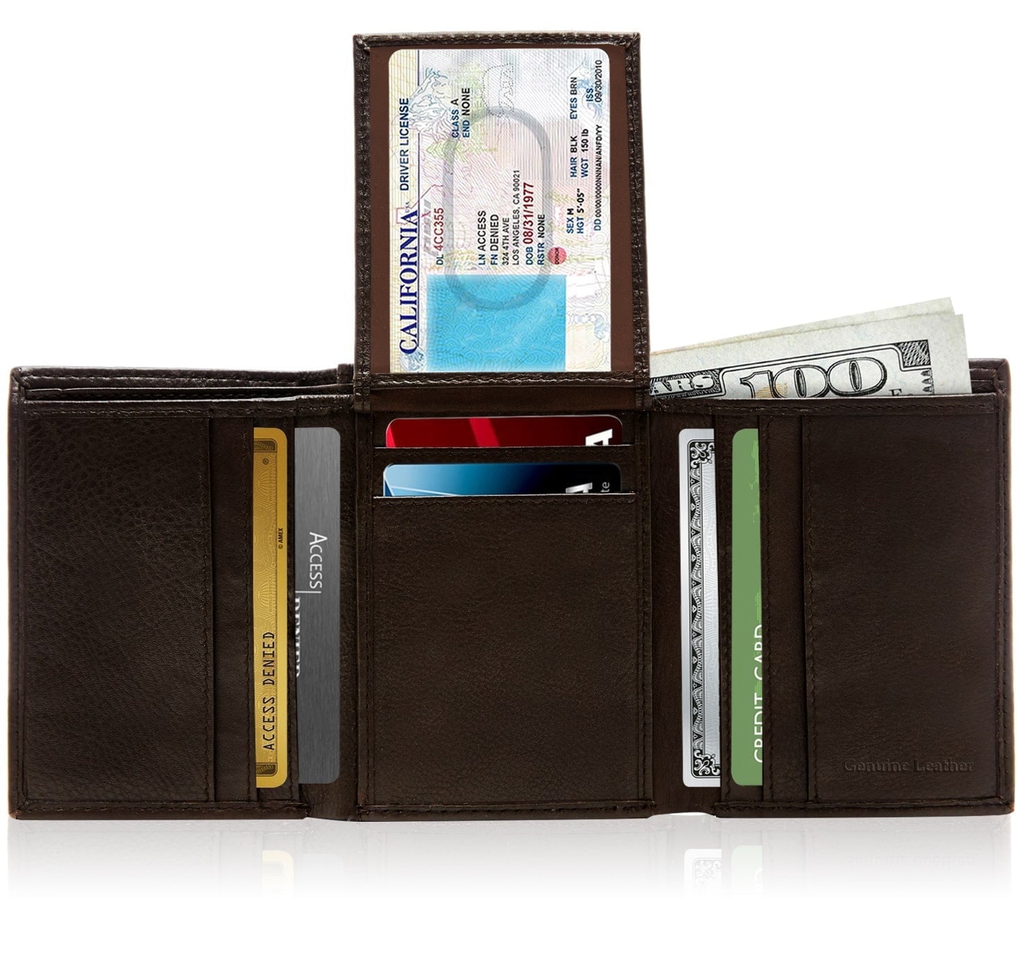 Genuine Leather Trifold Wallets For Men - Mens Wallet With 2 Flip-Up ID Windows RFID Blocking Gifts For Men