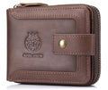 Genuine Leather Zipper Wallet for Men Rfid Blocking Large Capacity Vintage Wallet with Coin Pocket ID Window, Coffee