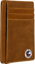 Gift for Texans and their lovers (God Bless Texas on Cardholder)  Slim Front Pocket Wallet, PU Leather, Khaki, Card Holder, RFID Blocking wi