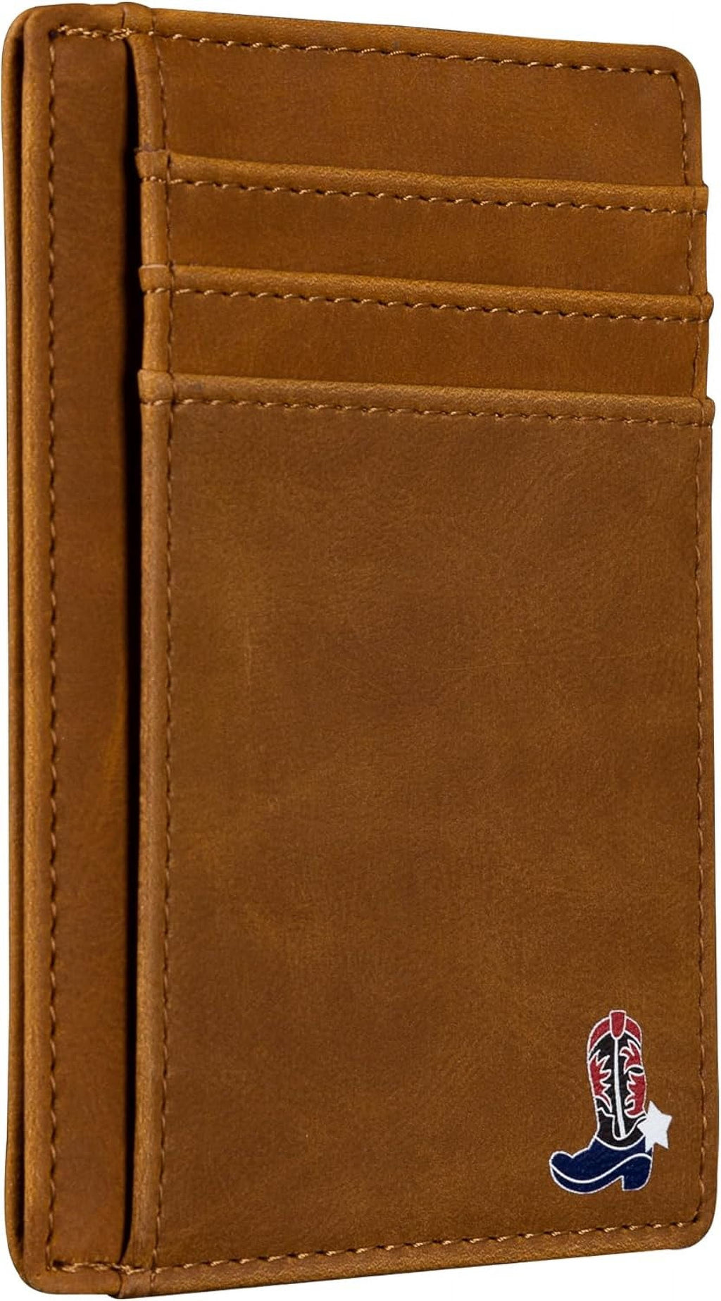 Gift for Texans and their lovers (Texas Western Boot on Cardholder) Slim Front Pocket Wallet, PU Leather, Khaki, Card...