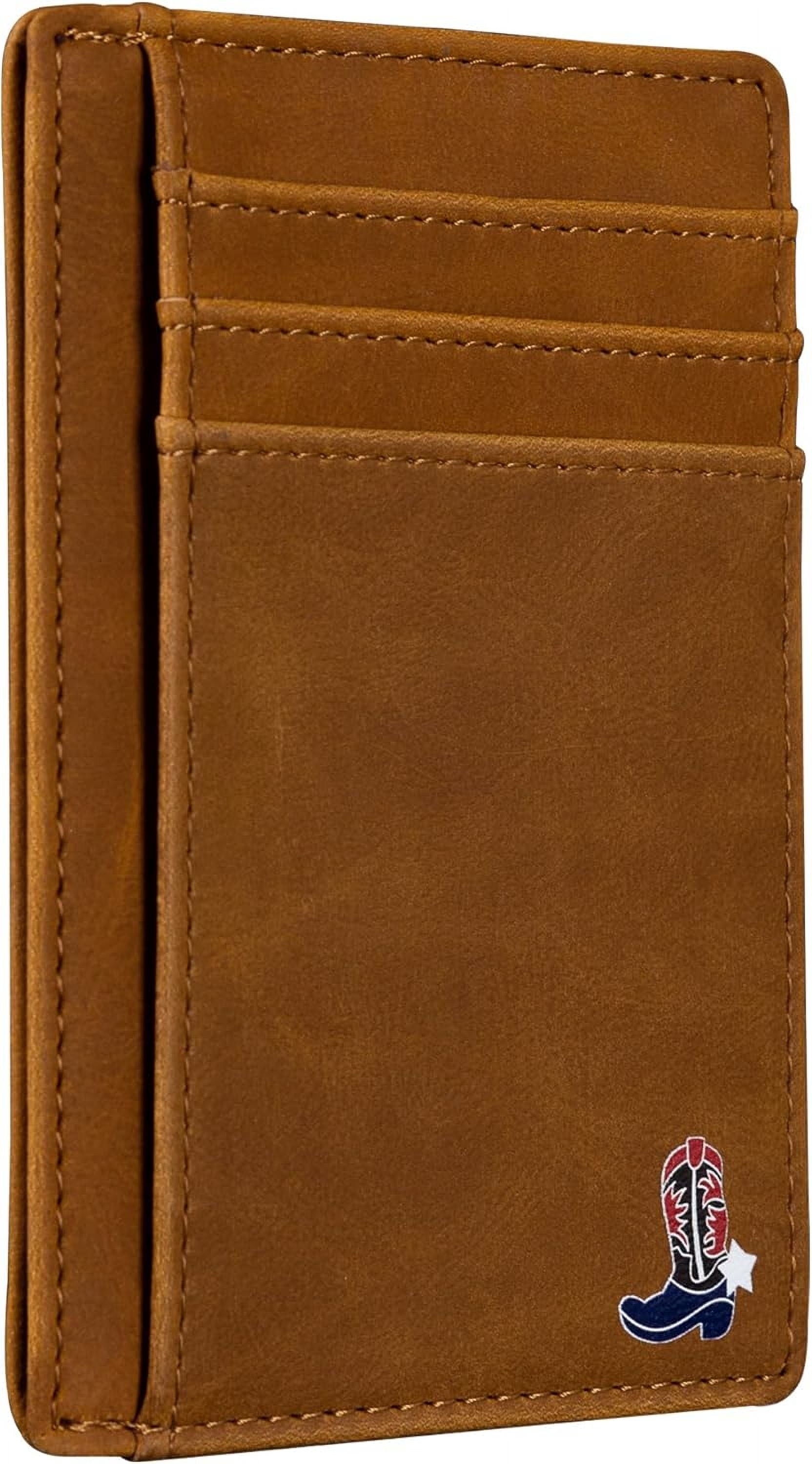 Gift for Texans and their lovers (Texas Western Boot on Cardholder) Slim Front Pocket Wallet, PU Leather, Khaki, Card...