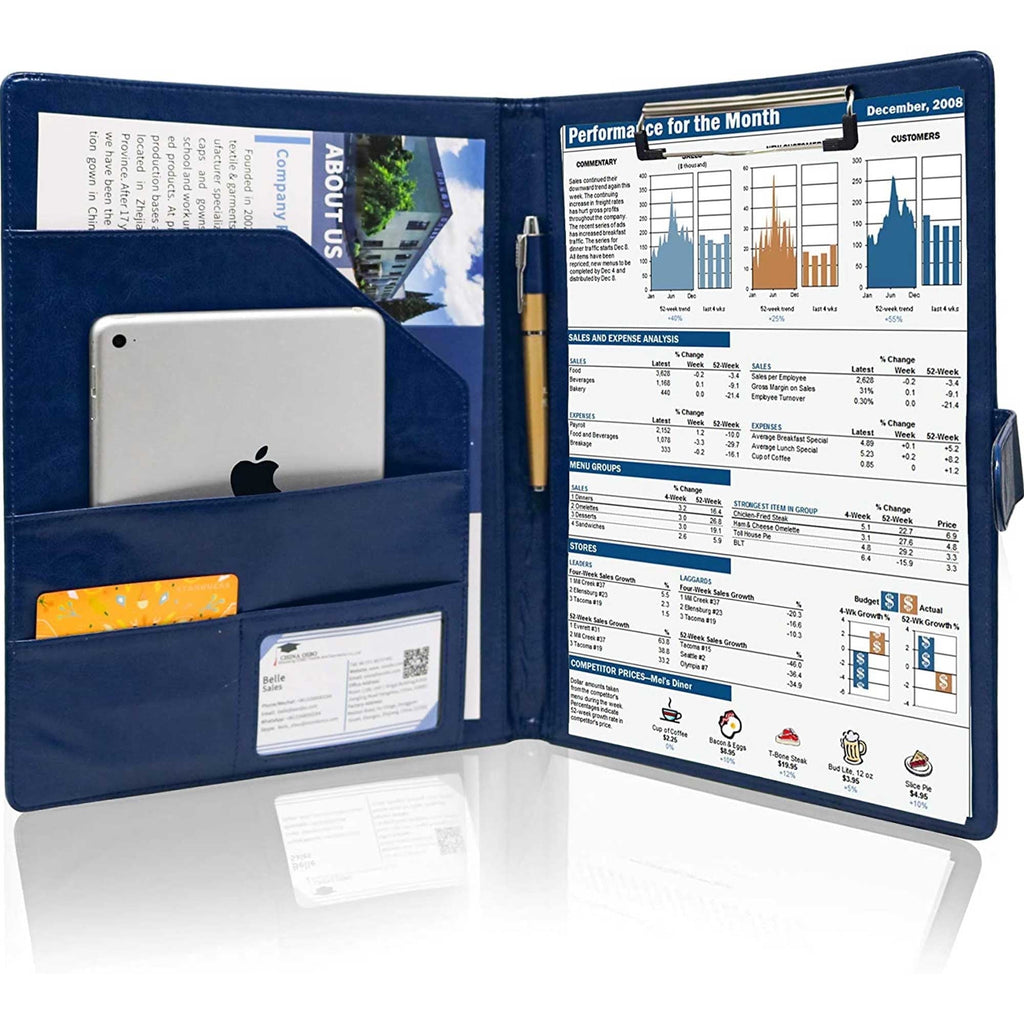 GraduationMall Business Magnetic Closure Padfolio Portfolio File Folder PU Leather for A4 Size Blue