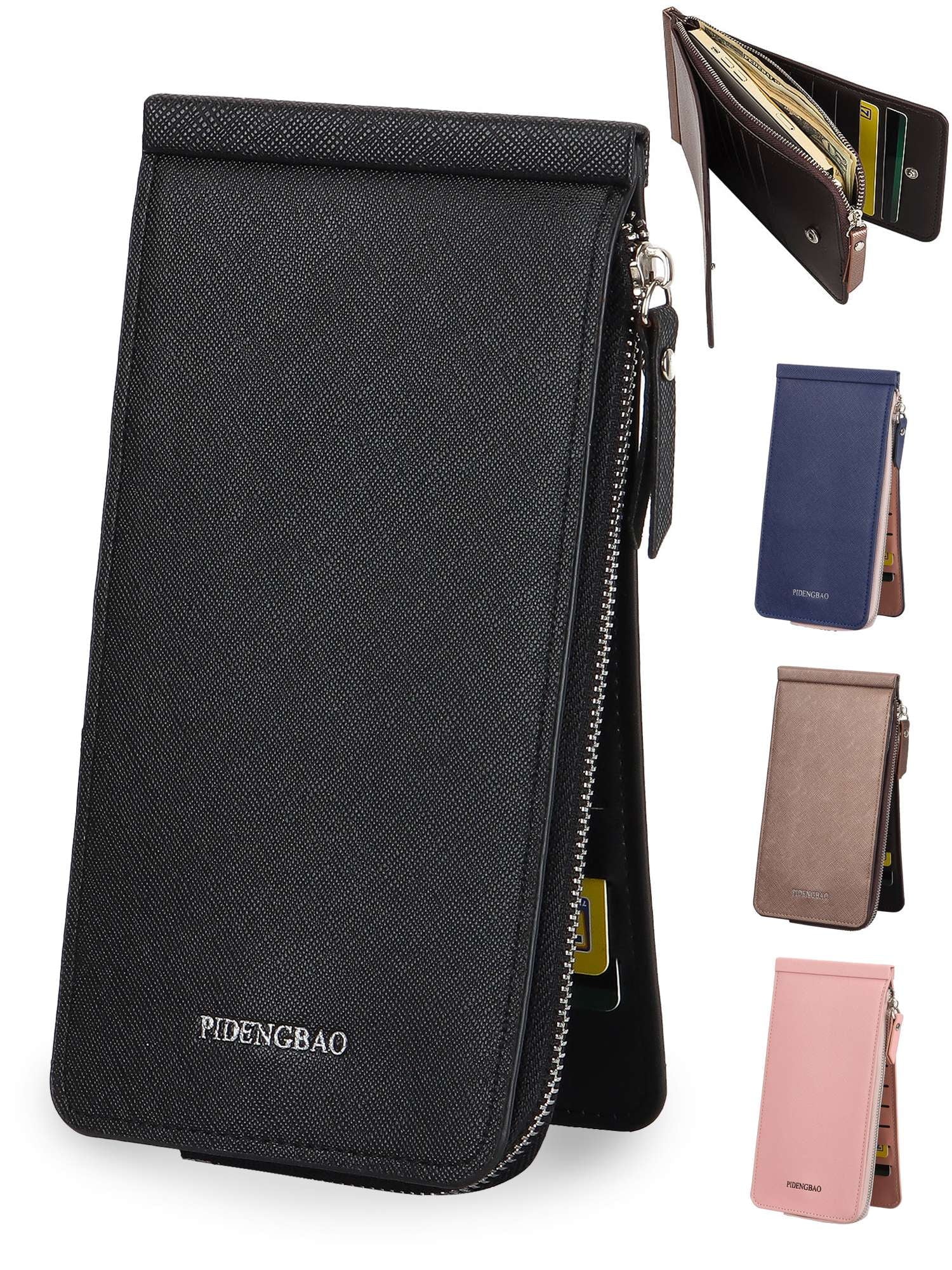 PU Leather Slim Wallets for Wome Men Credit Card Holder Bifold Wallet Long Clutch Purse Handbag with Cell Phone Cash ...