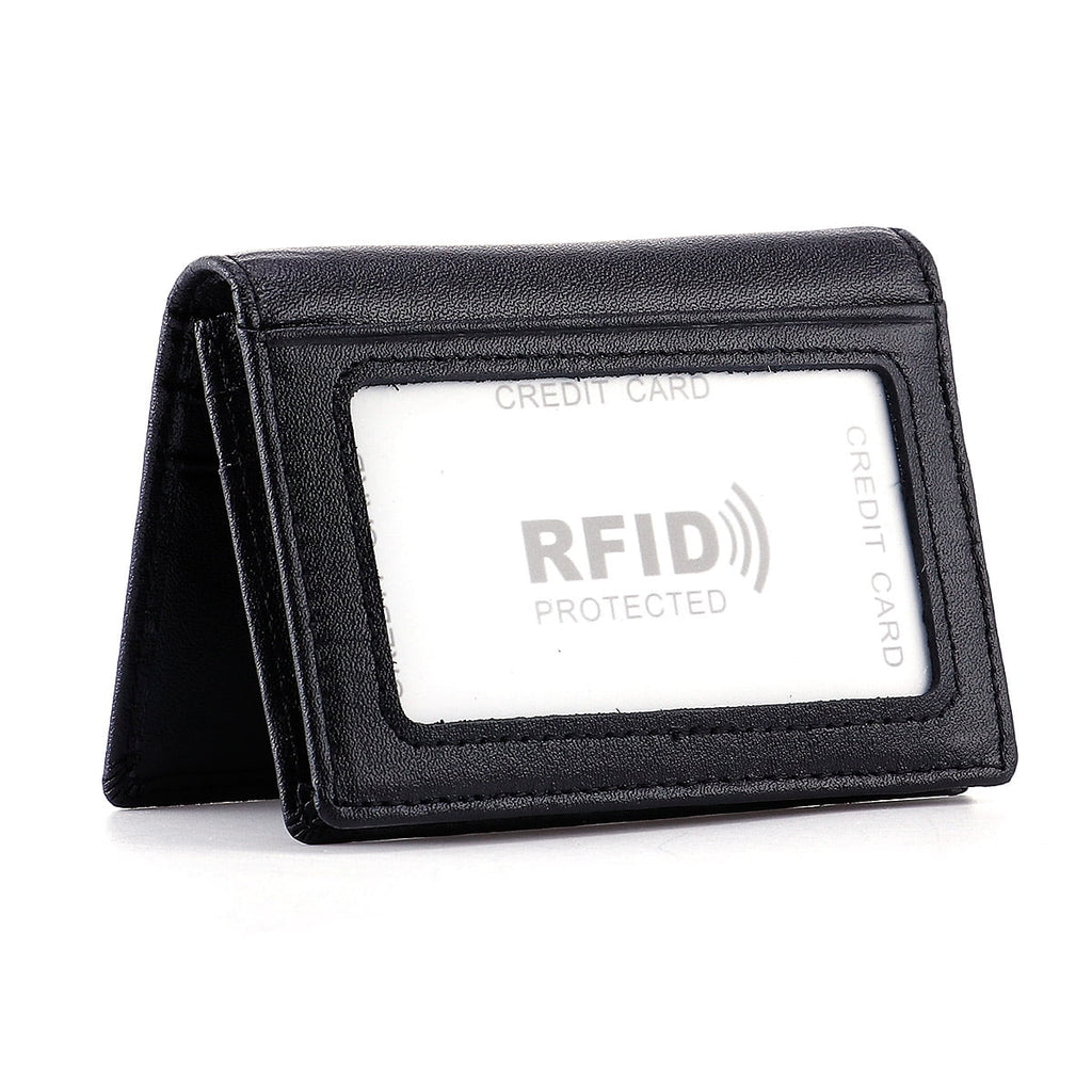 Men's Bifold Front Pocket Wallet Genuine Leather RFID Blocking Card Billfold 5 Slots with Cash Clip, Black
