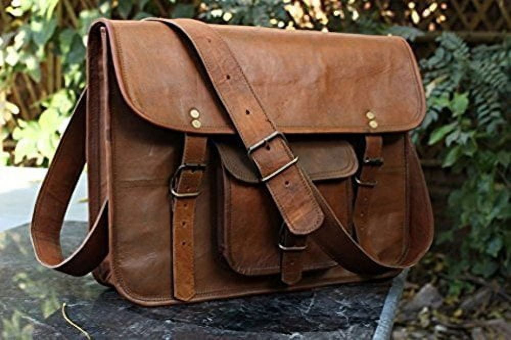 Leather Unisex Real Leather Messenger Bag for Laptop Briefcase Satchel ...