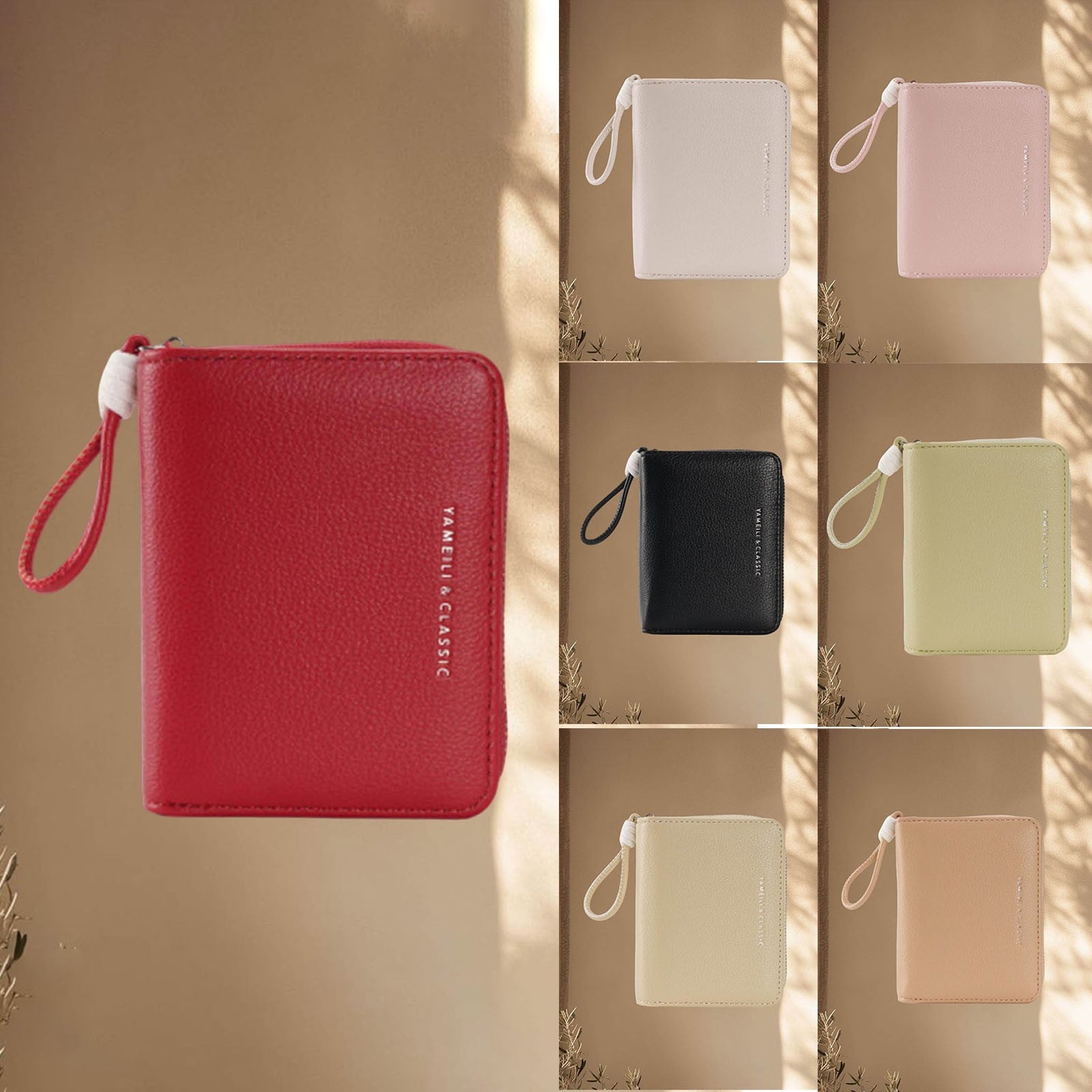 Small Wallet for Women Slim Bifold PU Leather Zipper wallet Credit Card Holder Coin Purse Red