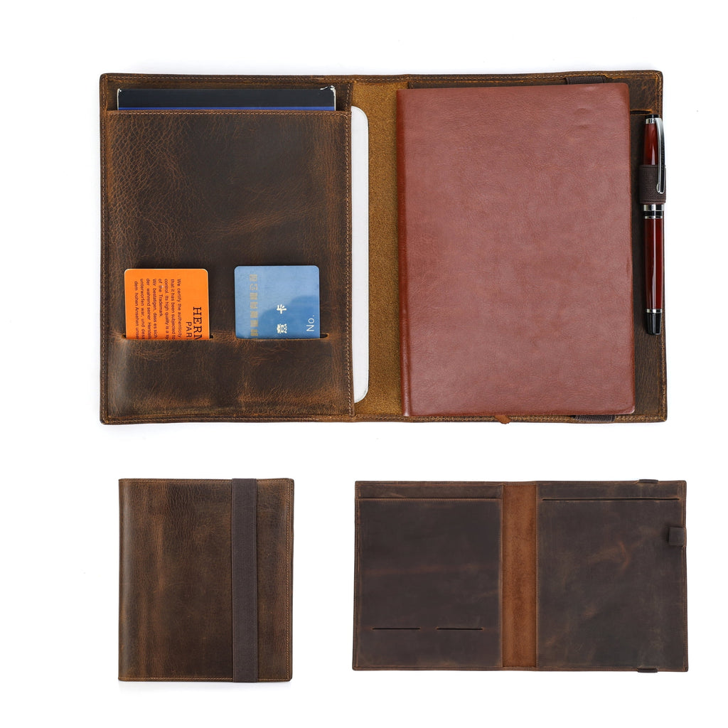 Full Grain Leather Portfolio for Men Legal Pad Padfolio Folder Binder Organizer Notepad Holder Fit 7.9" iPad and A5 S...