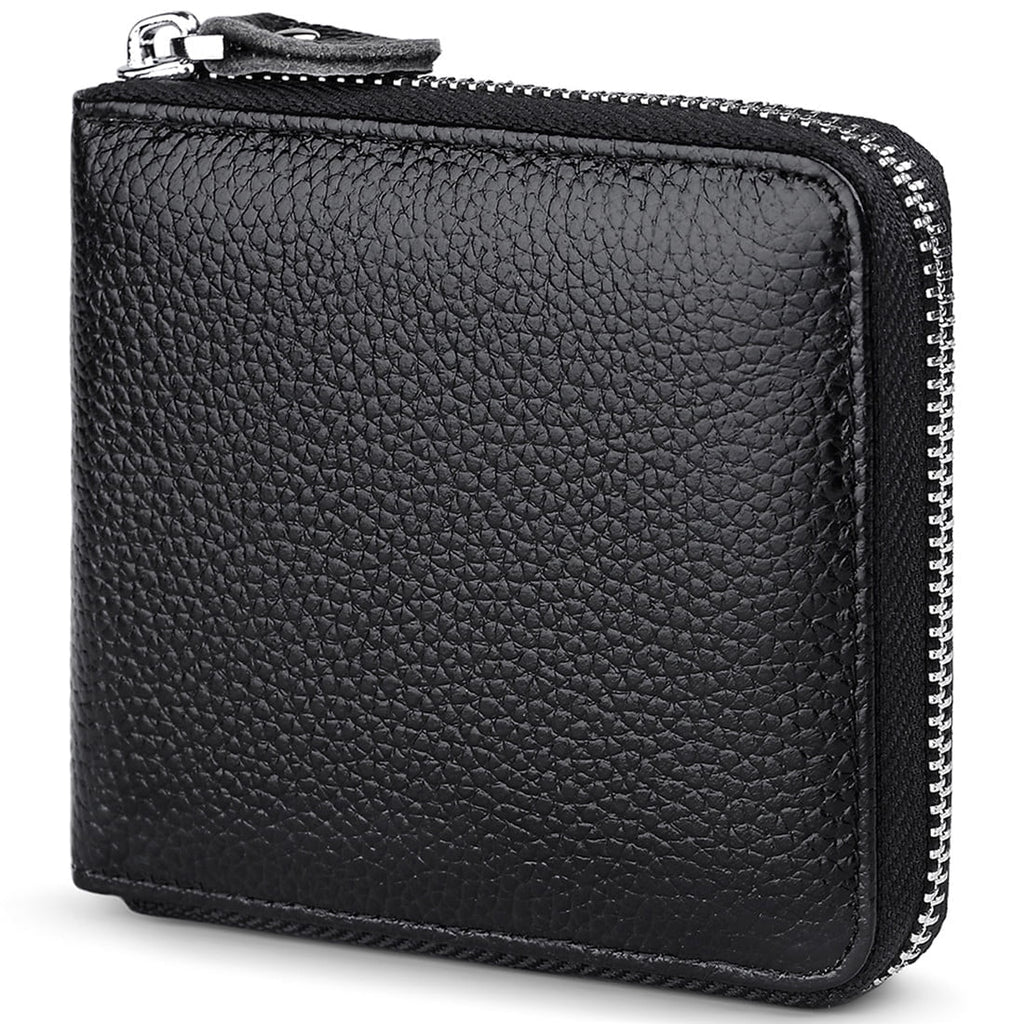 Mens Wallet with Zipper Wallets for Men RFID Blocking Leather Bifold Credit Card Holder Wallets Black