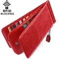 Womens Leather Credit Card Holder Wallet RFID Blocking Wallet Women Card Case Purse Oil Wax Red