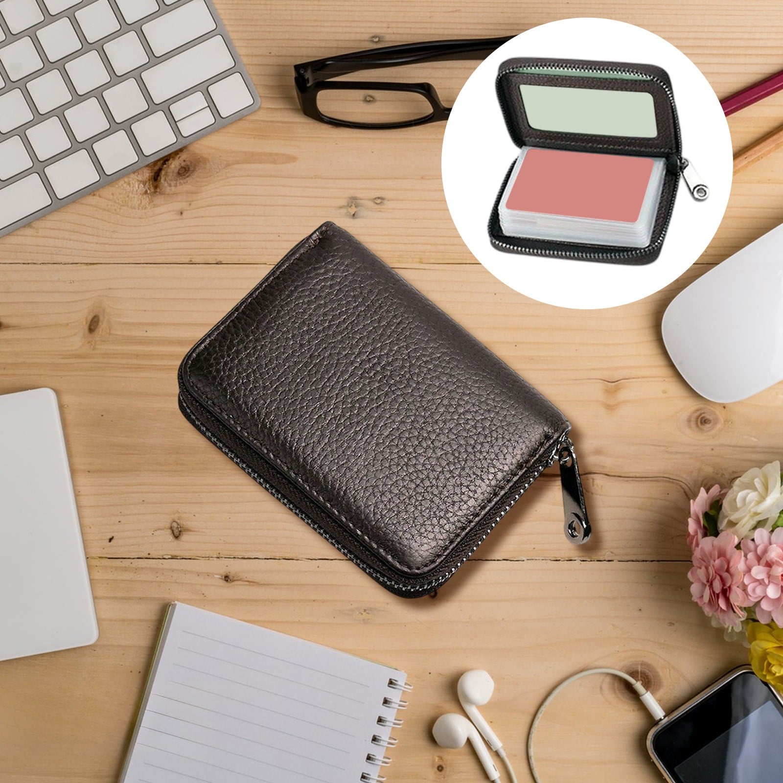 Slim Artificial Leather Card Holder – Multi-Card Wallet with Zipper Closure for Men & Women, Portable ID Bank Card Or...