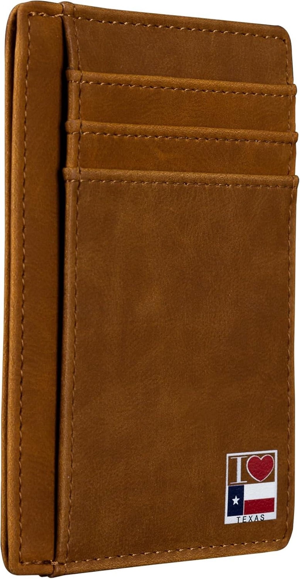 I Love Texas Heart Shape on Cardholder, Slim Front Pocket Wallet, PU Leather, Khaki, Card Holder, RFID Blocking with ...
