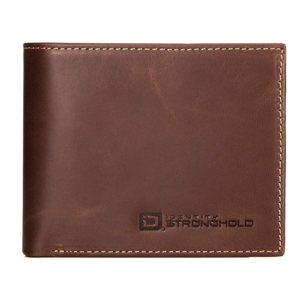 – Men’s RFID Leather Wallet - Bifold with ID Window (Brown)