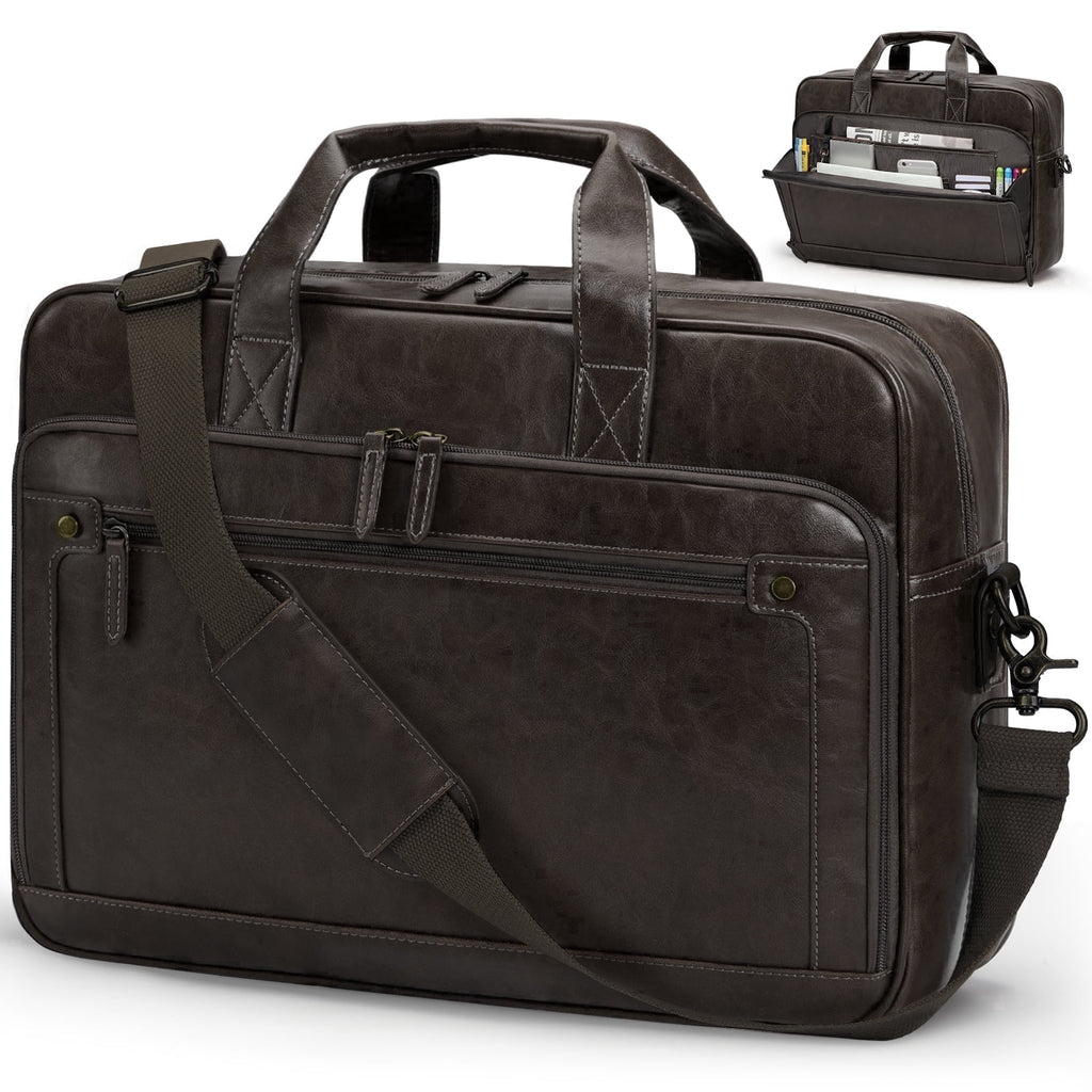 Messenger Bag for Men 16 Inch Laptop Bag Leather Briefcase Vintage Crossbody Shoulder Office Computer Bag Retro College Satchel Bag for Work