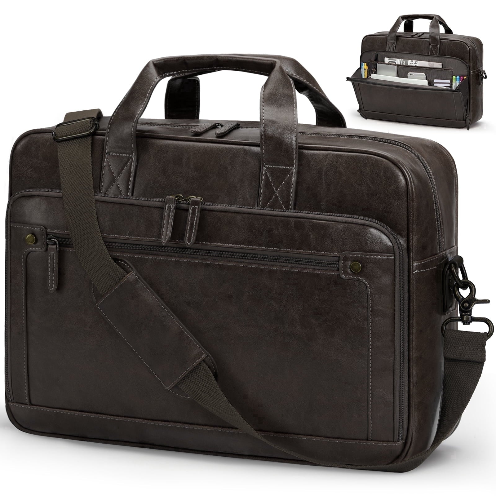 Messenger Bag for Men 16 Inch Laptop Bag Leather Briefcase Vintage Crossbody Shoulder Office Computer Bag Retro College Satchel Bag for Work