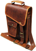 11" Leather Satchel Brown Messenger Bag Office Briefcase for Men Women Cross Body Shoulder Side Purse Travel Work iPa...