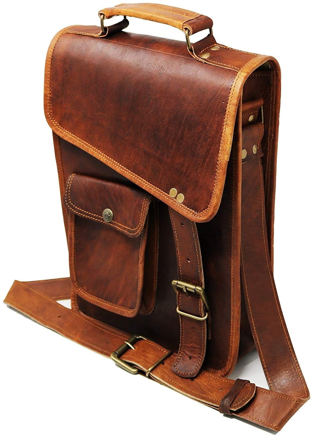 11" Leather Satchel Brown Messenger Bag Office Briefcase for Men Women Cross Body Shoulder Side Purse Travel Work iPa...