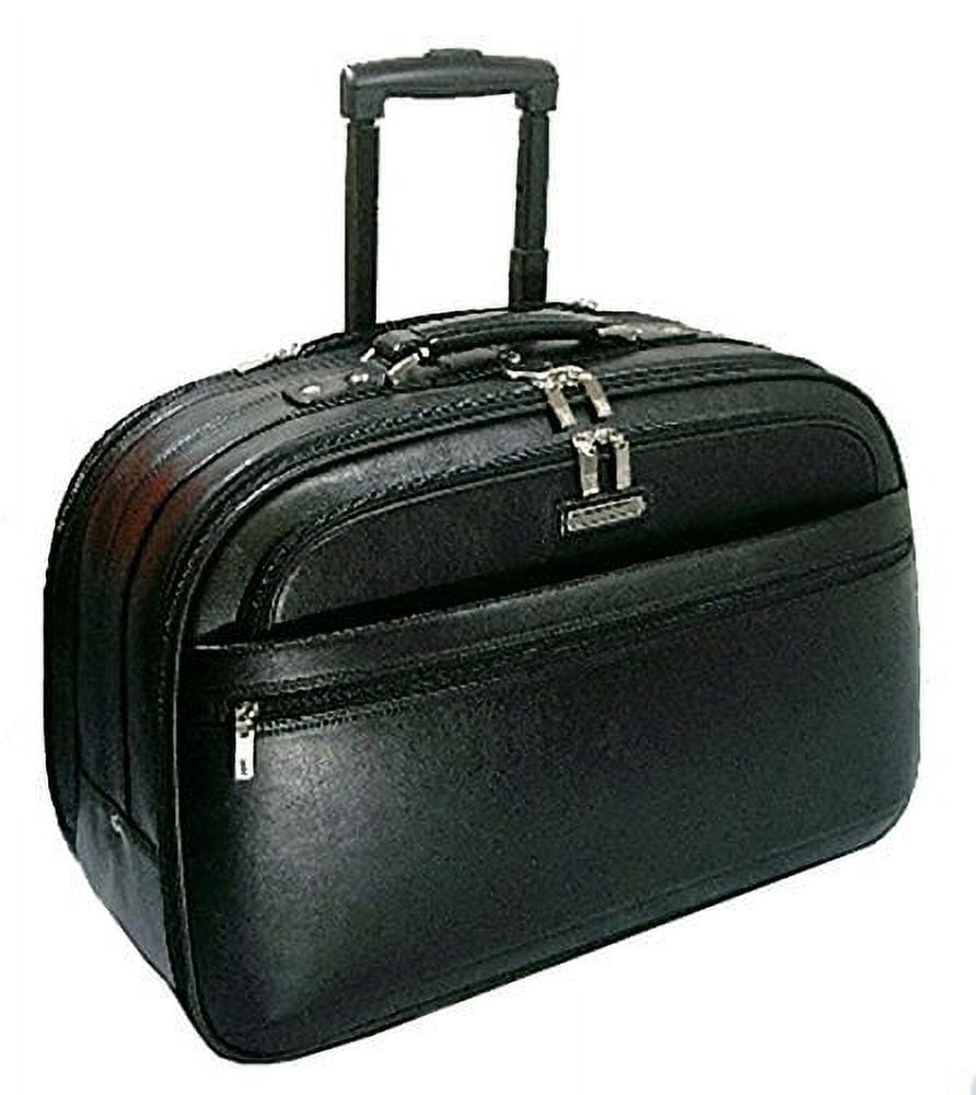 Genuine Leather 40" Rolling Briefcase Travel Luggage 15 Laptop Bag, Black Unisex, Adults, Dimension: 13.75" H x 21" W...