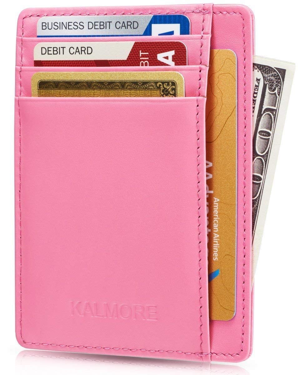 Men's RFID Blocking Slim Leather Business Card Holder 6 Slots, Black
