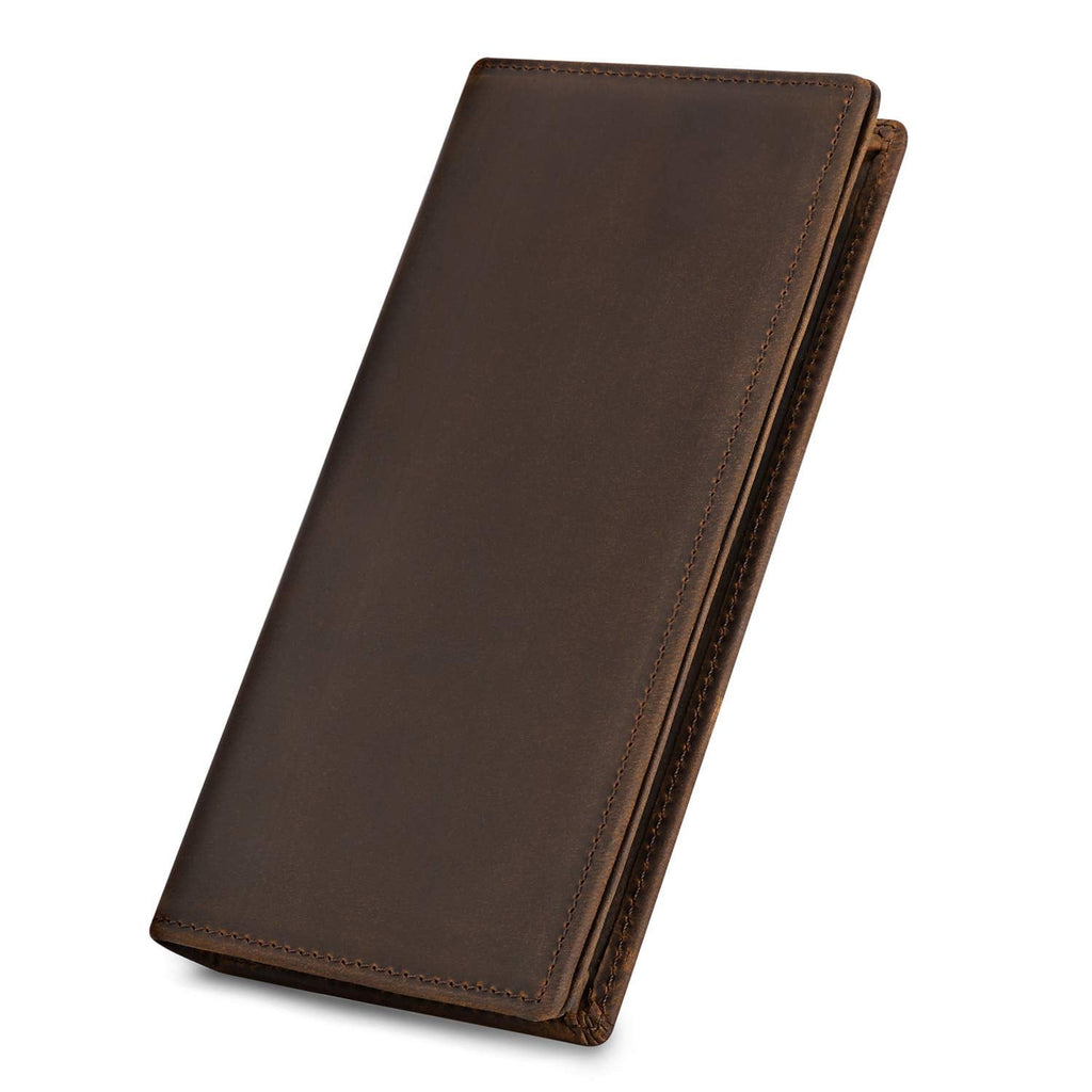 Men's Vintage Genuine Leather Long Wallet for Checkbook Credit Cards