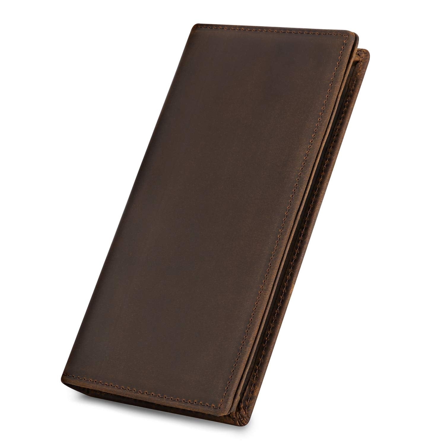 Men's Vintage Genuine Leather Long Wallet for Checkbook Credit Cards
