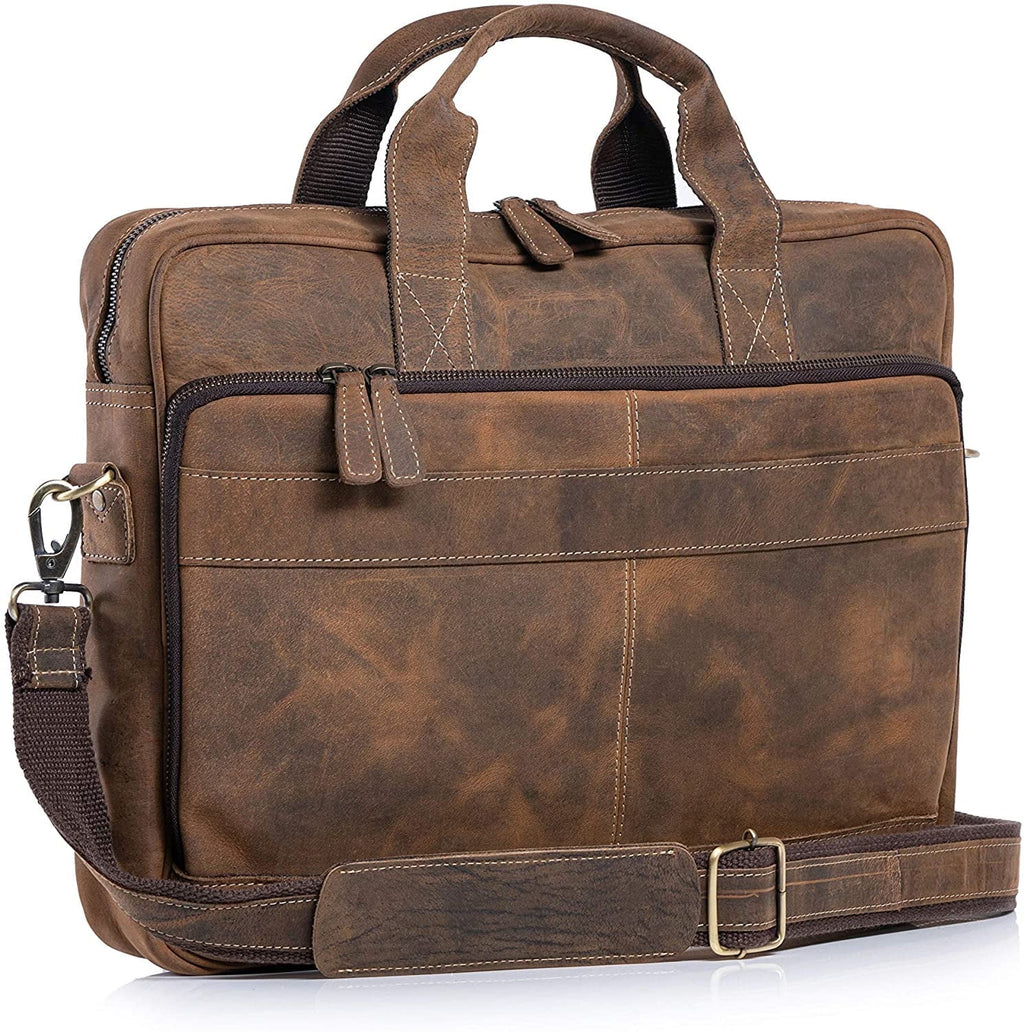 16-Inch Full Grain Leather Laptop Messenger Bag  Briefcase Satchel for Men and Women, Office Shoulder Bag with Multiple Compartments