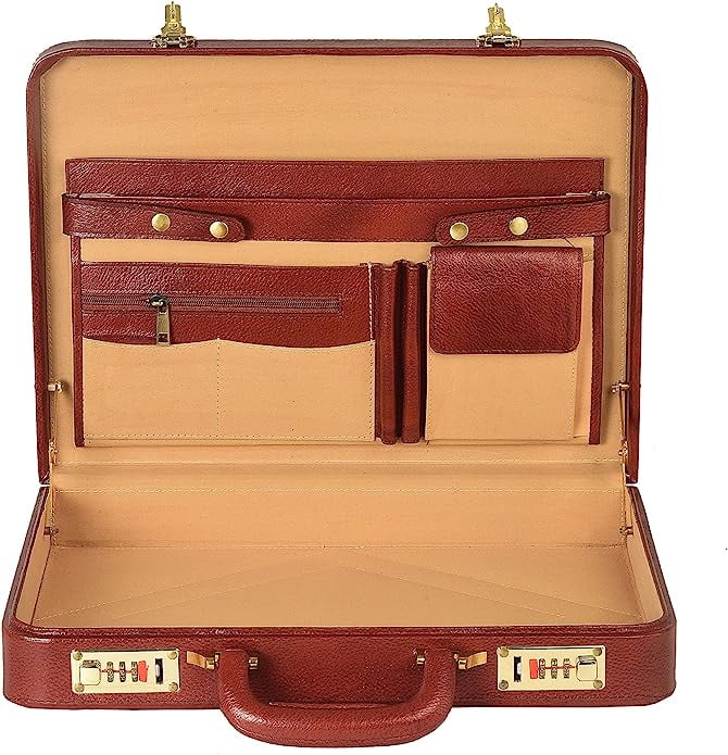Leather Attache Briefcase Business Handbag for Men 14 Inches Laptop MacBook Carry Case Doctors Briefcase Office Handbag