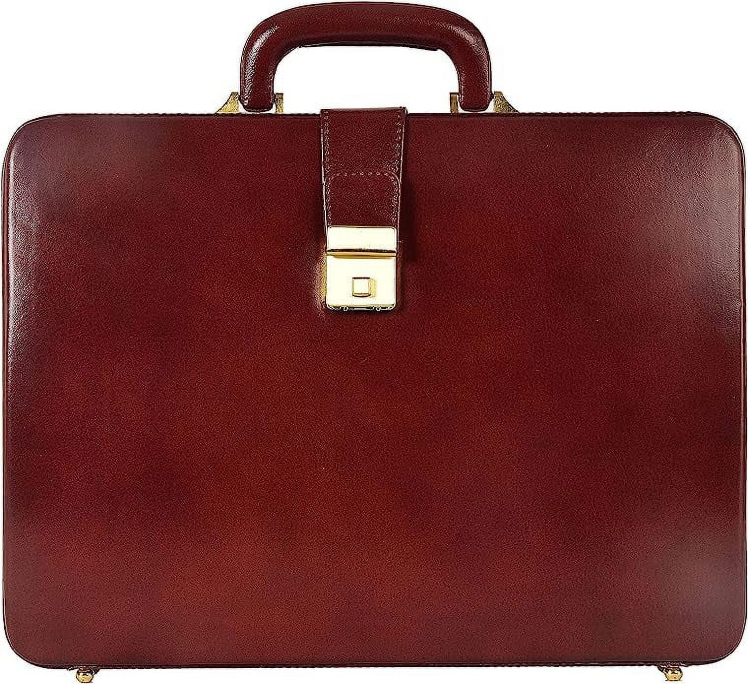 Premium Look Genuine Leather Attache Briefcase for Mens Office Handbag 14 Inch Laptop Case
