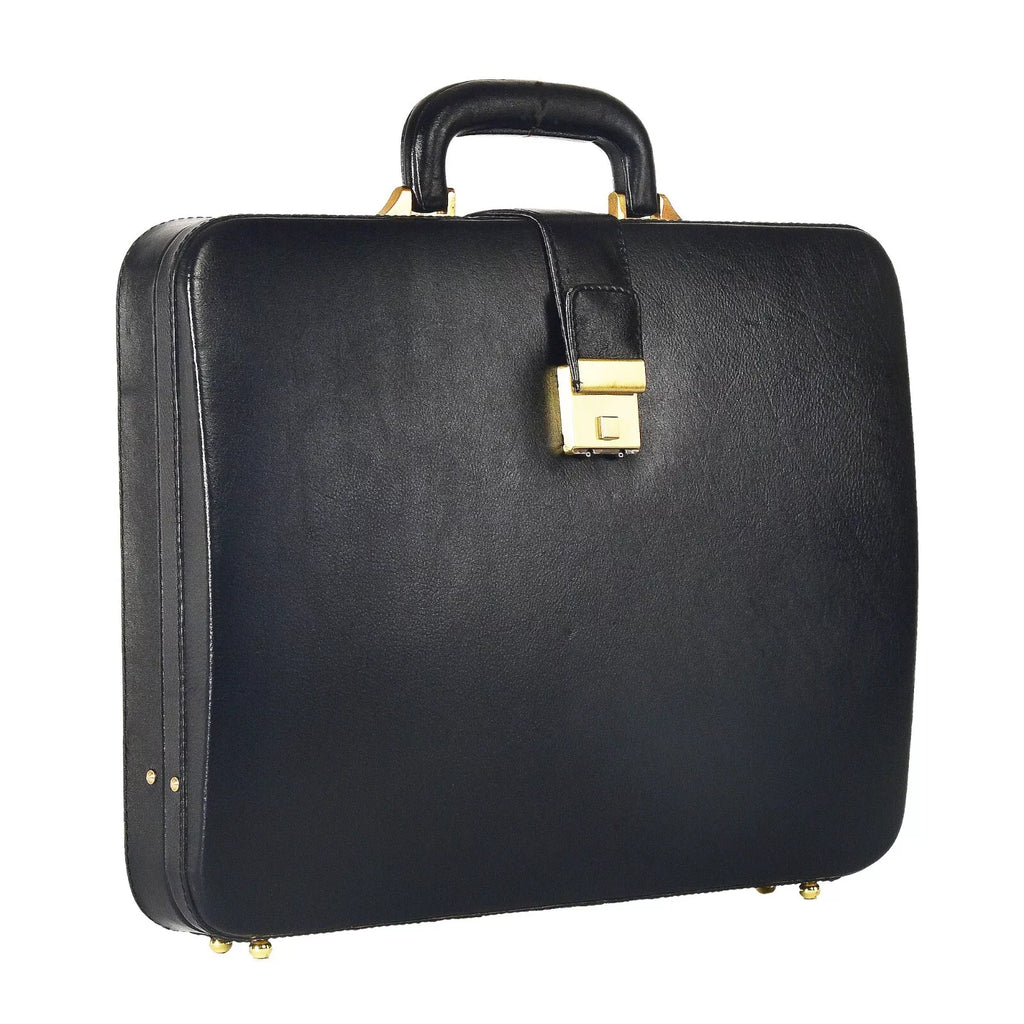 Premium Look Genuine Leather Attache Briefcase for Mens Office Handbag 14 Inch Laptop Case