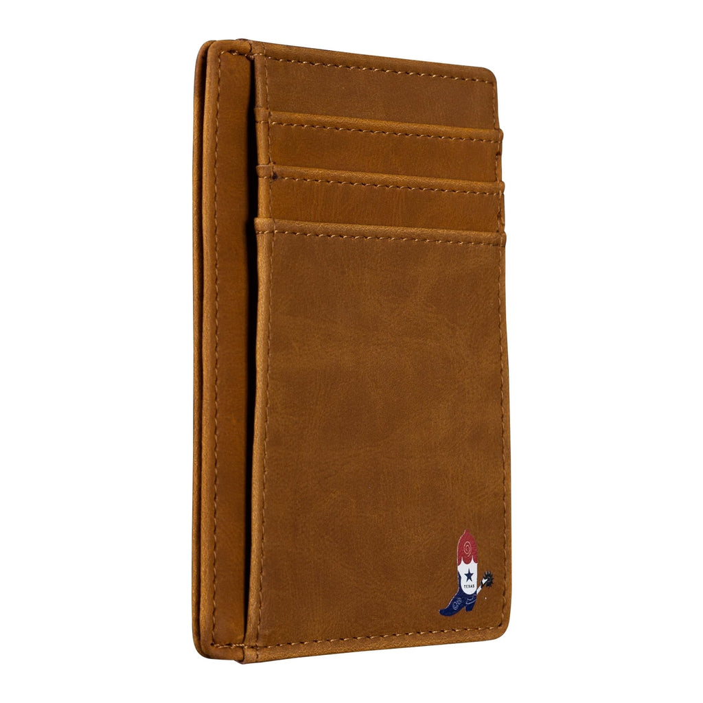 Texas Boot on Cardholder Slim Front Pocket Wallet, PU Leather, Khaki, Card Holder, RFID Blocking with Texas Souvenir Logo, Gift for Texans a