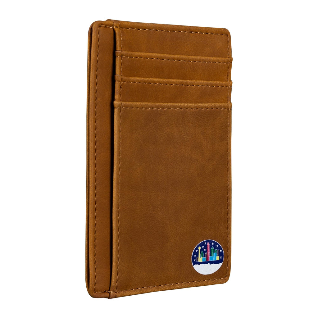 Texas Dallas on Cardholder Slim Front Pocket Wallet, PU Leather, Khaki, Card Holder, RFID Blocking with Texas Souvenir Logo, Gift for Texans