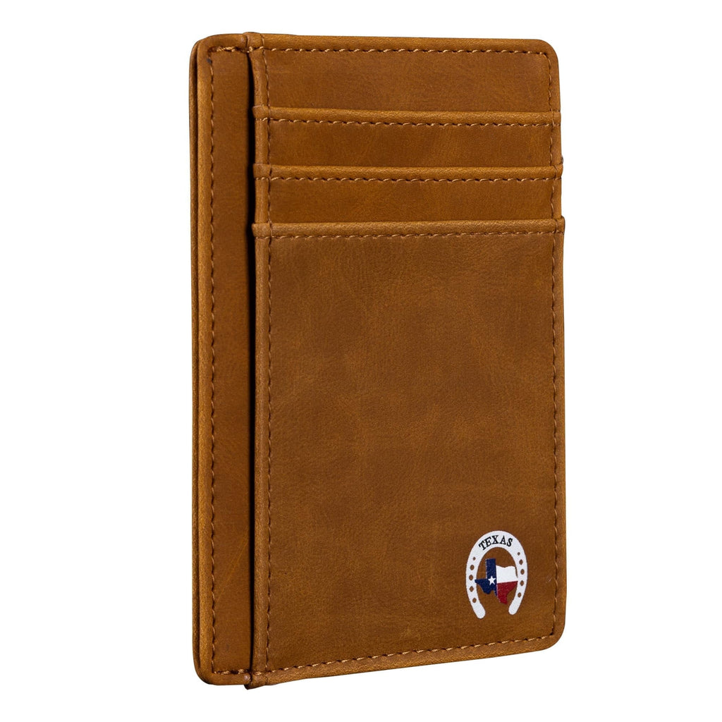 Texas Horseshoe on Cardholder Slim Front Pocket Wallet, PU Leather, Khaki, Card Holder, RFID Blocking with Texas Souv...