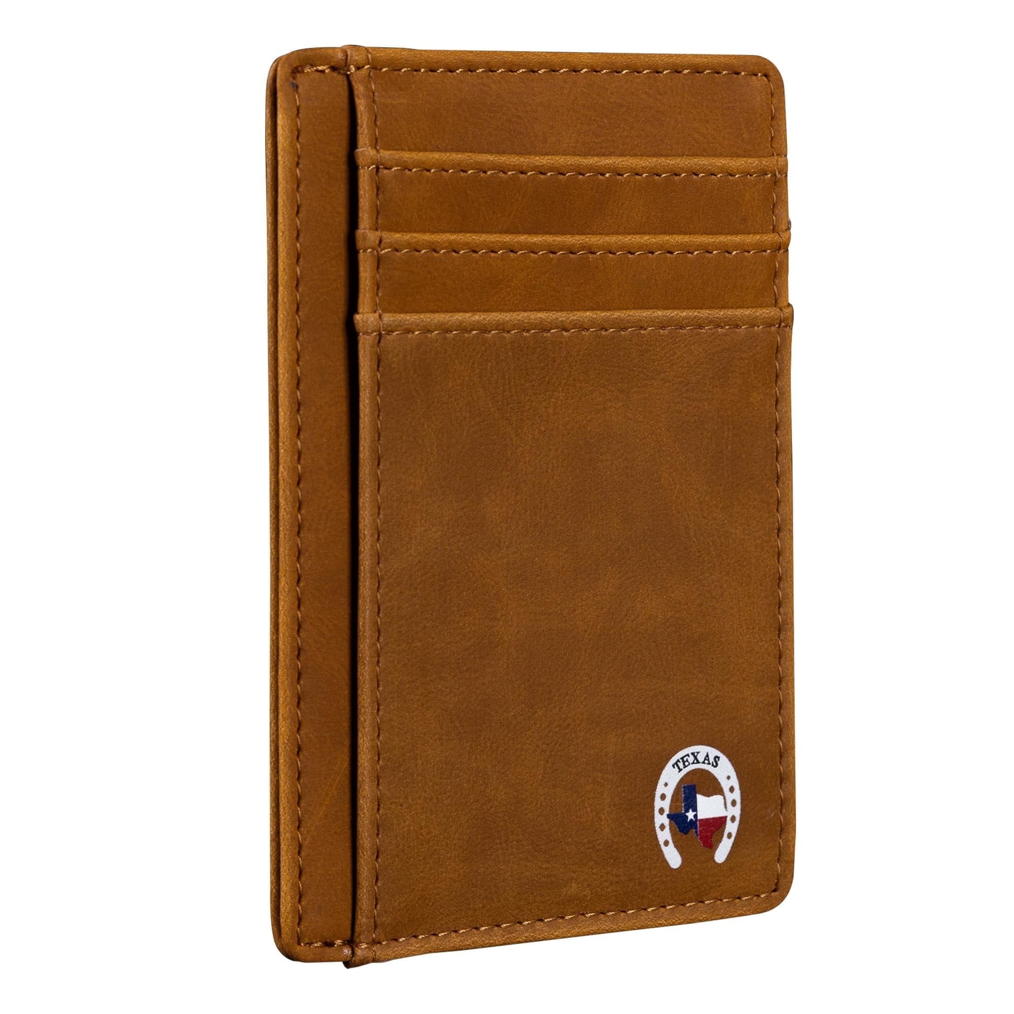 Texas Horseshoe on Cardholder Slim Front Pocket Wallet, PU Leather, Khaki, Card Holder, RFID Blocking with Texas Souv...