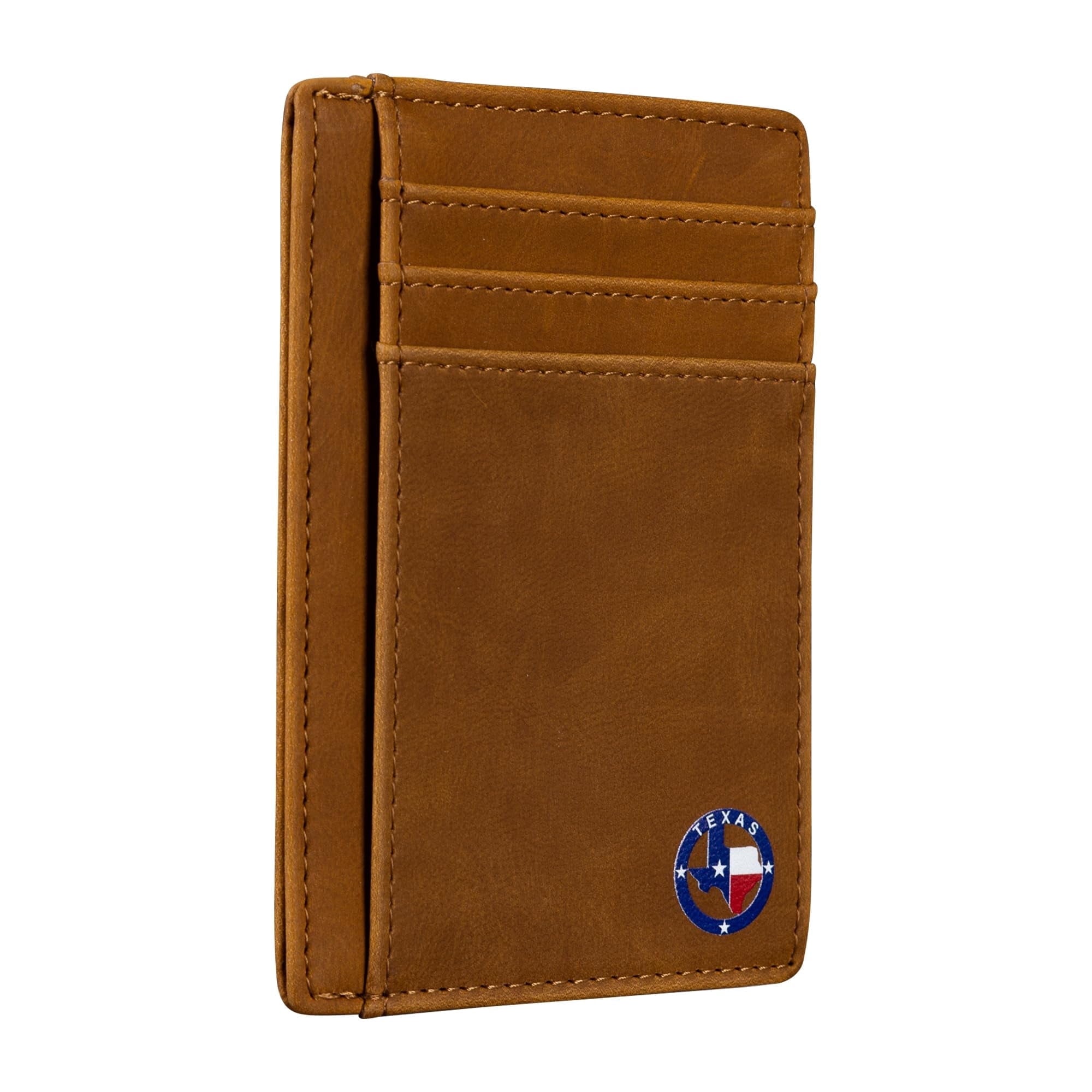 Texas Round Shape on Cardholder Slim Front Pocket Wallet, PU Leather, Khaki, Card Holder, RFID Blocking with Texas So...