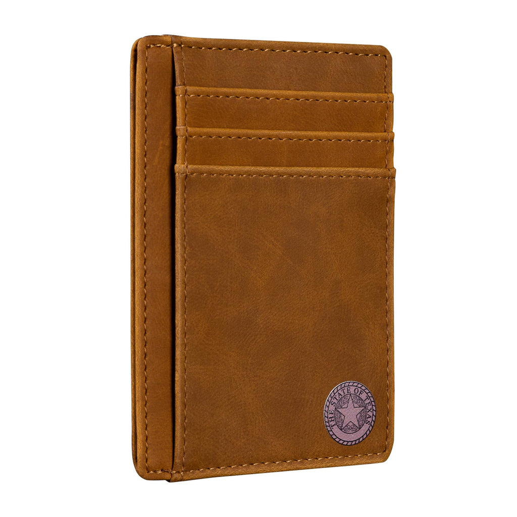 Texas State Seal on Cardholder Slim Front Pocket Wallet, PU Leather, Khaki, Card Holder, RFID Blocking with Texas Souvenir Logo, Gift for Te