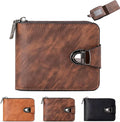 Men's Vintage Compact Zipper Wallet, Slim Leather Slots Credit Card Holder Rfid Blocking Bifold Minimalist Wallet (Black)
