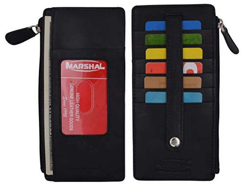 Leather All in One Card Case Holder Slim Wallet With a Card Protection Strap